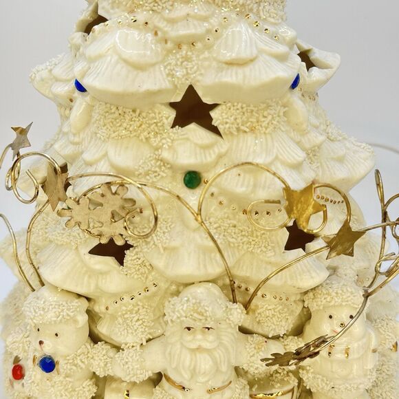Lighted Ceramic Christmas Tree Vintage JCPenney - White Gold Accents Snowmen - Picture 3 of 4